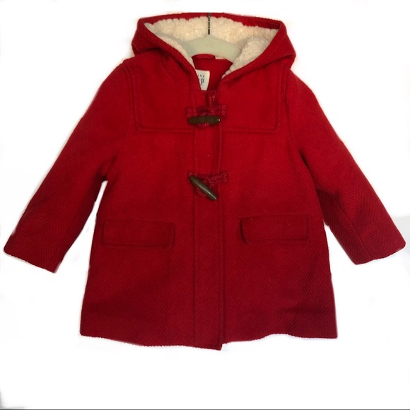 GAP Other - Gap Baby Red Sherpa Lined Hooded Baby Girls Peacoat 18-24 Months